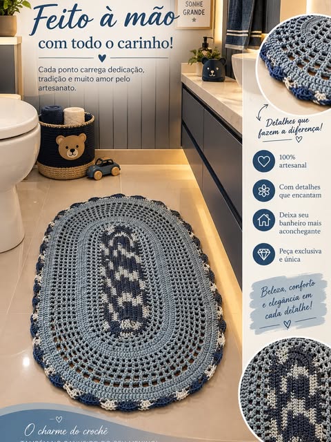 Tapete oval azul e mescla