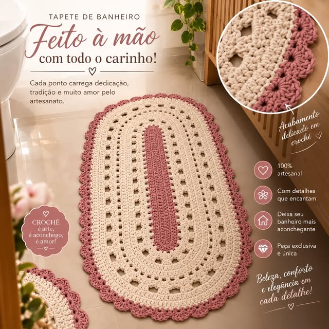 Tapete oval creme e rosé