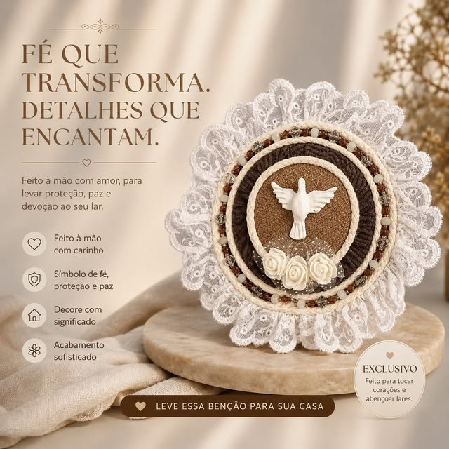 Divino de mesa — marrom e renda branca