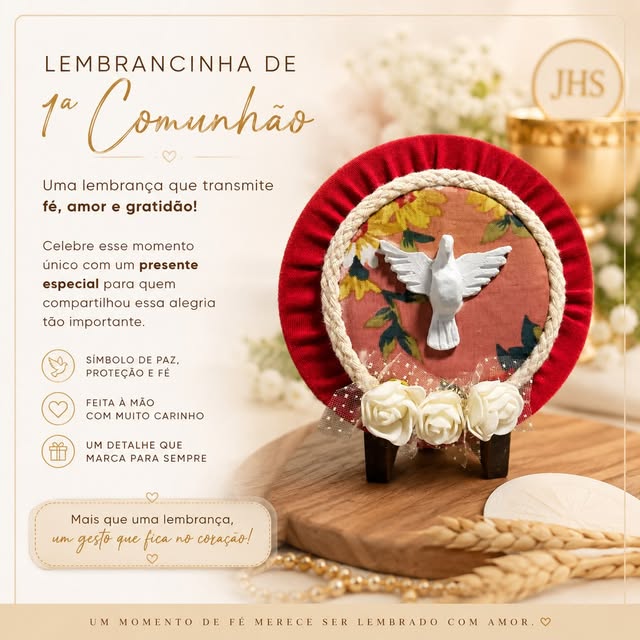Lembrança de Primeira Comunhão — floral vermelho
